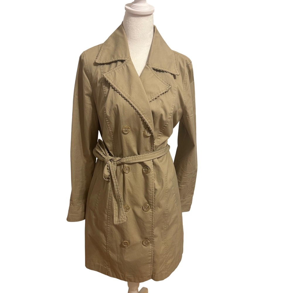 Trench coat large‎ mid length khaki beige old money spring Cotton ricrac trim